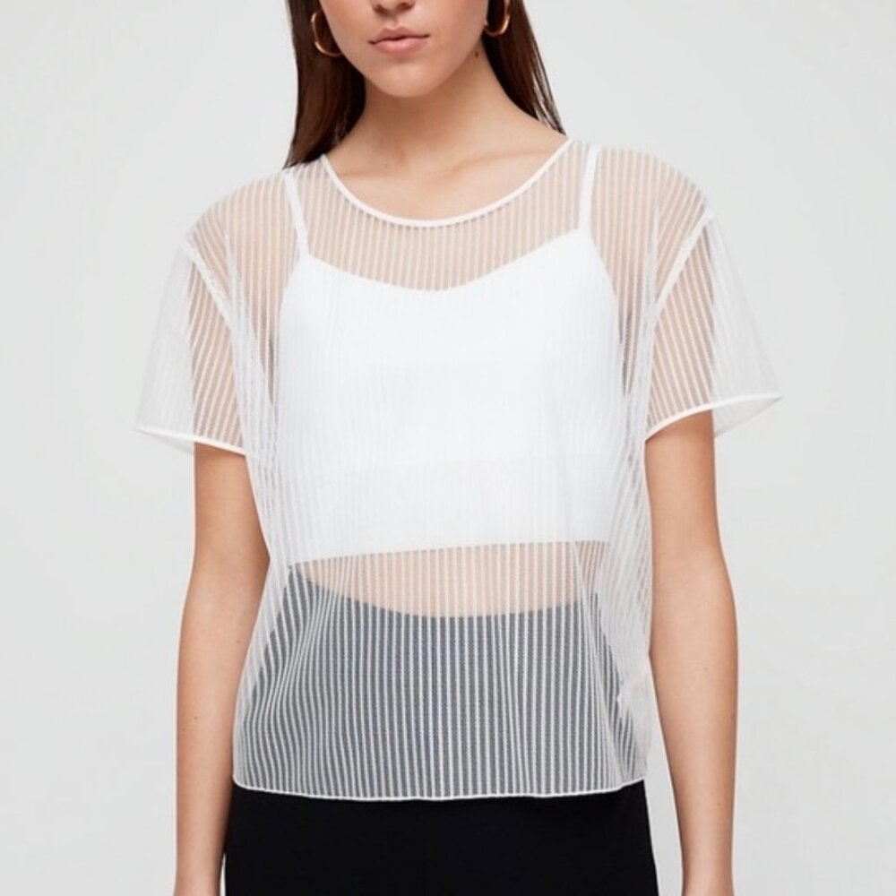 Aritzia Babaton Women's Humber Mesh Short Sleeve Shirt - White - US S